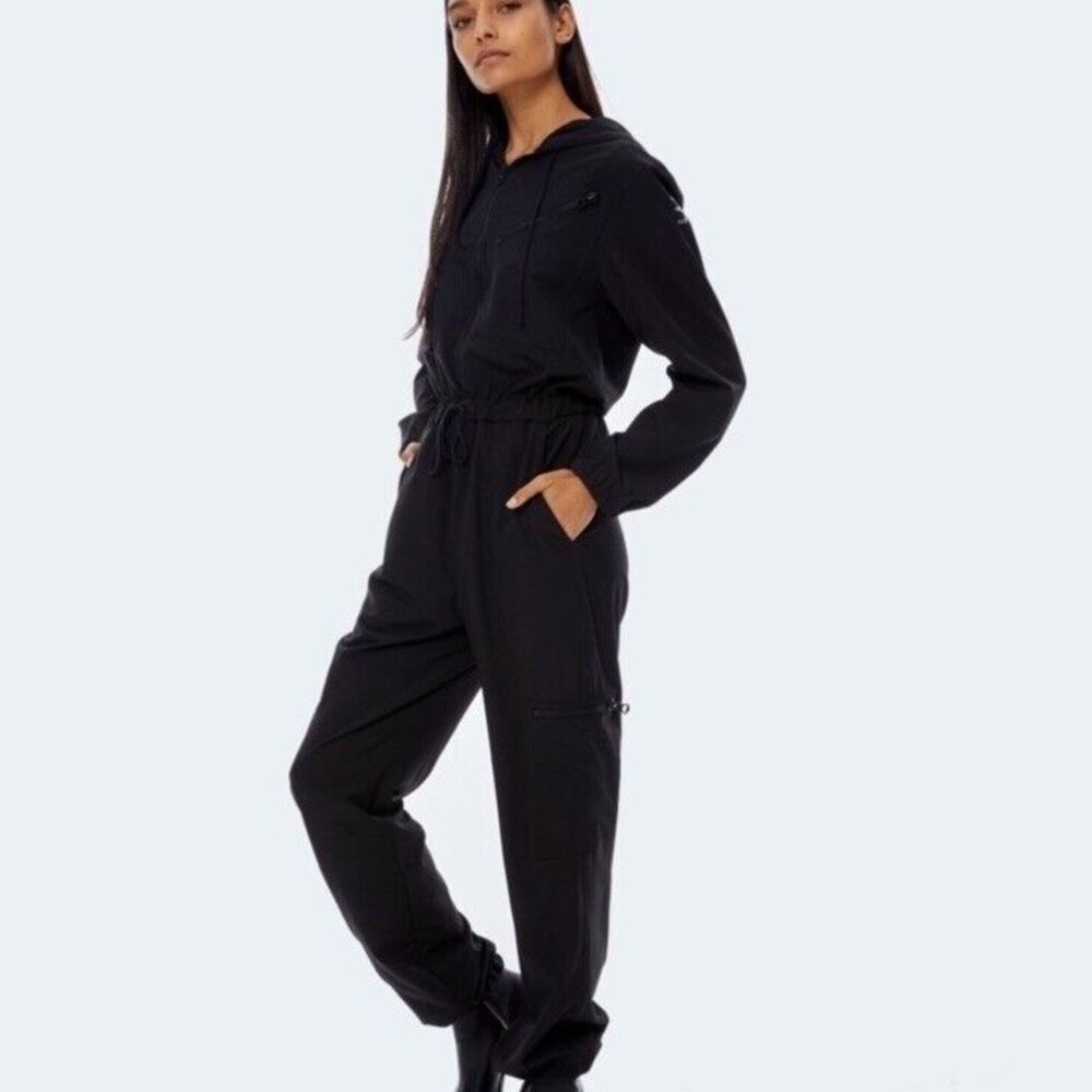 BIOROMPER S Small Black Hooded Antimicrobial Sustainably Produced Jumpsuit